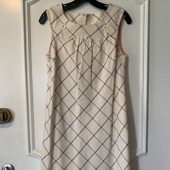 Maeve Dresses & Skirts - White Maeve Dress with Blue Check Pattern